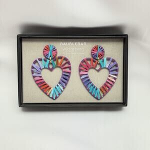 BaubleBar Heart Earrings Multicolor Raffia Statement Dangle Boho NWT